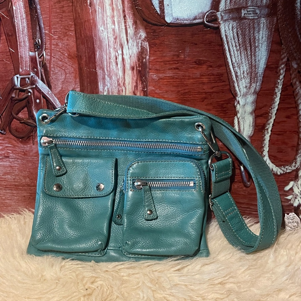 Fossil teal leather bag